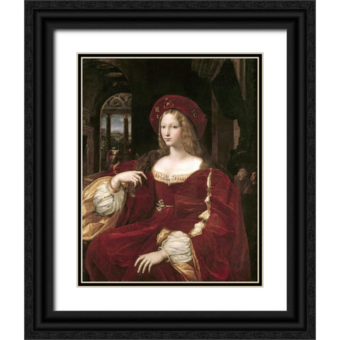 Portrait of Joanna of Aragon Black Ornate Wood Framed Art Print with Double Matting by Raphael