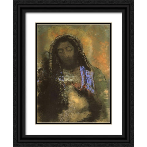 Christ of the Sacred Heart Black Ornate Wood Framed Art Print with Double Matting by Redon, Odilion