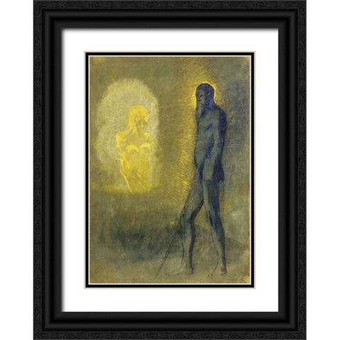 LApparition Black Ornate Wood Framed Art Print with Double Matting by Redon, Odilion