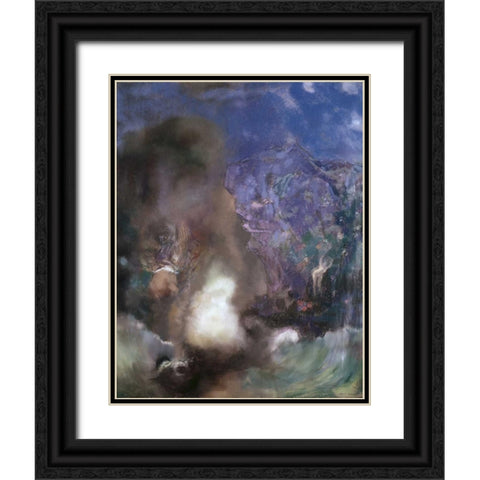 Roger and Angelica Black Ornate Wood Framed Art Print with Double Matting by Redon, Odilion