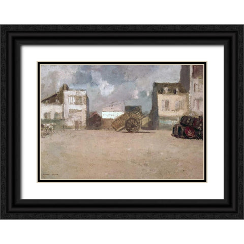 Street Scene Black Ornate Wood Framed Art Print with Double Matting by Redon, Odilion