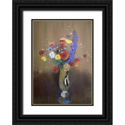 Vase of Flowers from a Field Black Ornate Wood Framed Art Print with Double Matting by Redon, Odilion