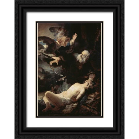 Abrahams Sacrifice Black Ornate Wood Framed Art Print with Double Matting by Van Rijn, Rembrandt