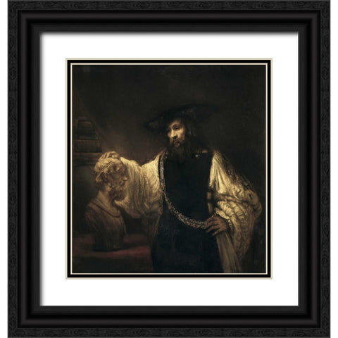 Aristotle With a Bust of Homer Black Ornate Wood Framed Art Print with Double Matting by Van Rijn, Rembrandt