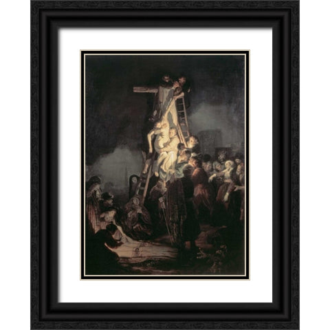Descent From The Cross Black Ornate Wood Framed Art Print with Double Matting by Van Rijn, Rembrandt
