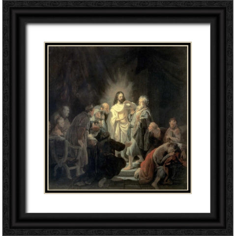 Disbelief of Apostle Thomas Black Ornate Wood Framed Art Print with Double Matting by Van Rijn, Rembrandt