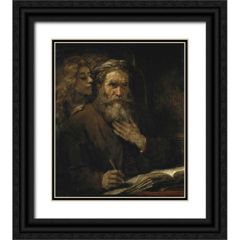 Saint Matthew and The Angel Black Ornate Wood Framed Art Print with Double Matting by Van Rijn, Rembrandt