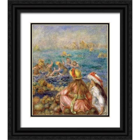Bathers Black Ornate Wood Framed Art Print with Double Matting by Renoir, Pierre-Auguste