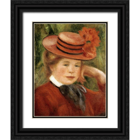 Girl with a Red Hat Black Ornate Wood Framed Art Print with Double Matting by Renoir, Pierre-Auguste