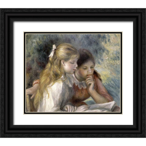 La Lecture Black Ornate Wood Framed Art Print with Double Matting by Renoir, Pierre-Auguste