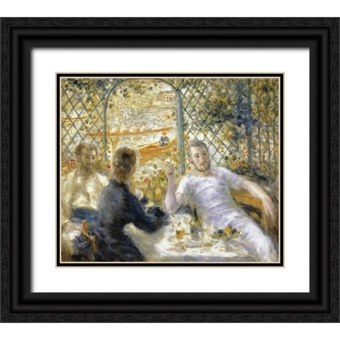 The Rowers Lunch Black Ornate Wood Framed Art Print with Double Matting by Renoir, Pierre-Auguste