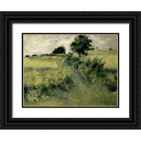 Two People in a Field Black Ornate Wood Framed Art Print with Double Matting by Renoir, Pierre-Auguste