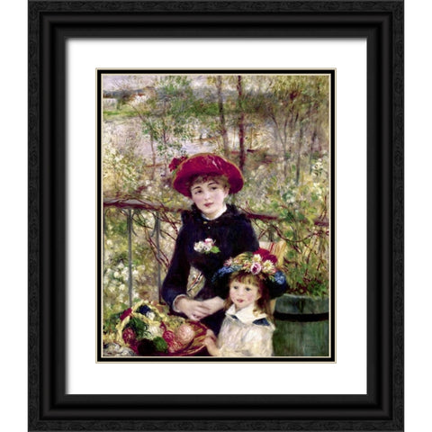 Two Sisters - On The Terrace Black Ornate Wood Framed Art Print with Double Matting by Renoir, Pierre-Auguste