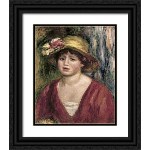 Young Girl In a Red Dress Black Ornate Wood Framed Art Print with Double Matting by Renoir, Pierre-Auguste