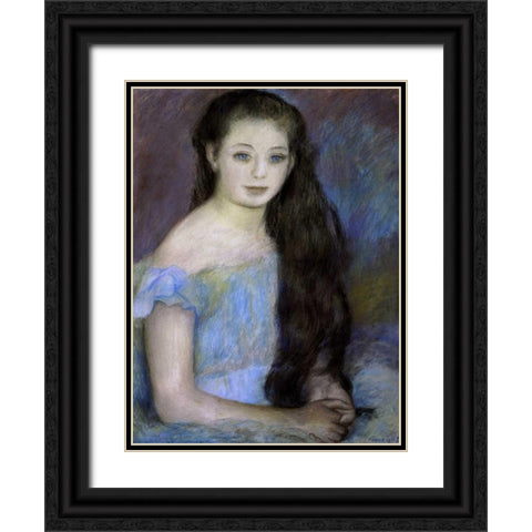 Young Girl With Dark Brown Hair Black Ornate Wood Framed Art Print with Double Matting by Renoir, Pierre-Auguste