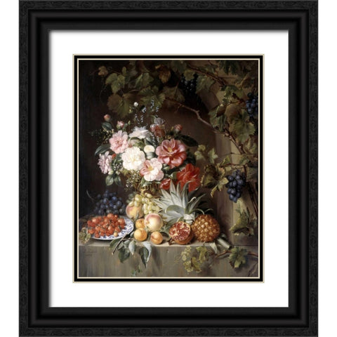 Still Life with a Basket of Flowers Black Ornate Wood Framed Art Print with Double Matting by Rietveld, Antonie