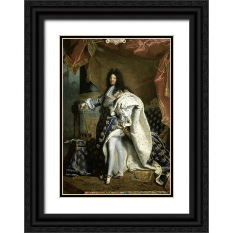 Louis XIV, King of France Black Ornate Wood Framed Art Print with Double Matting by Rigaud, Hyacinthe