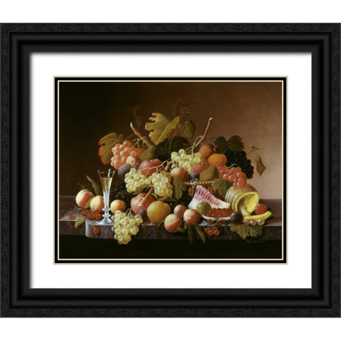 Tabletop Still Life Black Ornate Wood Framed Art Print with Double Matting by Roesen, Severin