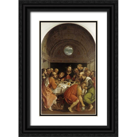 Last Supper Black Ornate Wood Framed Art Print with Double Matting by Romanino