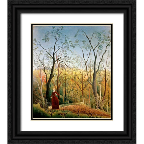 A Stroll in the Woods Black Ornate Wood Framed Art Print with Double Matting by Rousseau, Henri