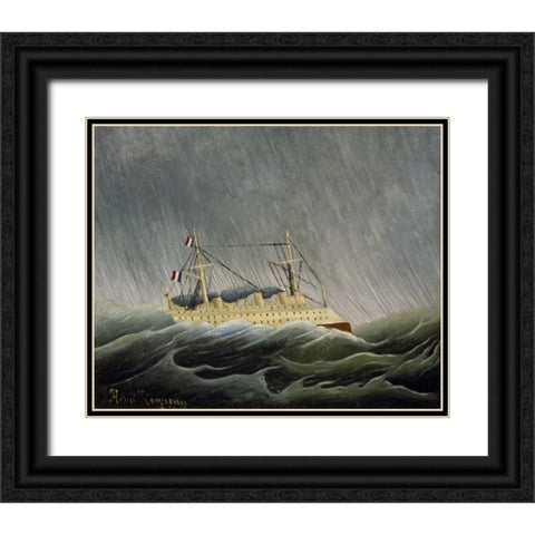 The Ship in the Storm Black Ornate Wood Framed Art Print with Double Matting by Rousseau, Henri