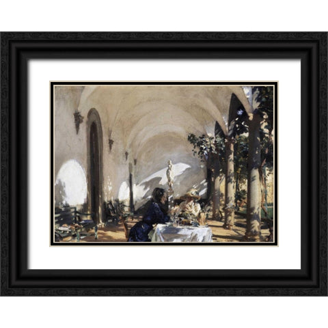 Breakfast in the Loggia Black Ornate Wood Framed Art Print with Double Matting by Sargent, John Singer