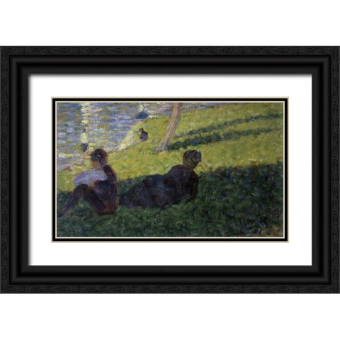 Study for A Sunday on La Grande Jatte I Black Ornate Wood Framed Art Print with Double Matting by Seurat, Georges