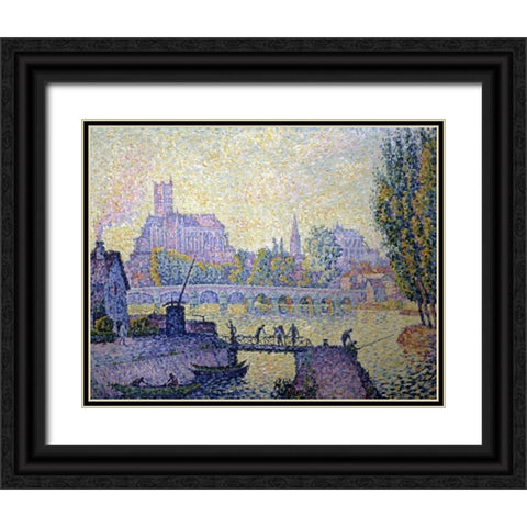 Bridge at Auxerre Le Pont Due Auxerre Black Ornate Wood Framed Art Print with Double Matting by Signac, Paul