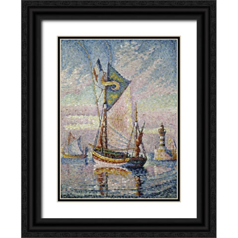 Le Pont De Cancarneau Black Ornate Wood Framed Art Print with Double Matting by Signac, Paul