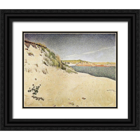 Sandy Ocean Beach Black Ornate Wood Framed Art Print with Double Matting by Signac, Paul