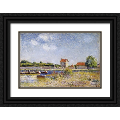 Saint-Mammes Black Ornate Wood Framed Art Print with Double Matting by Sisley, Alfred
