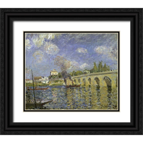 The Bridge Black Ornate Wood Framed Art Print with Double Matting by Sisley, Alfred