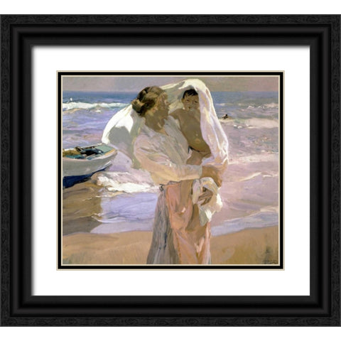 After the Bath Black Ornate Wood Framed Art Print with Double Matting by Bastida, Joaquin Sorrolla