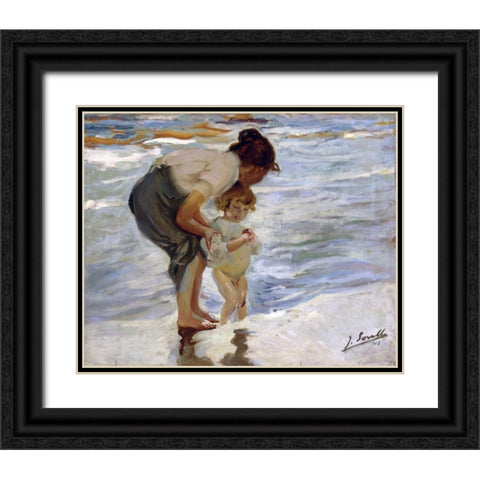 At the Beach - En la Playa Black Ornate Wood Framed Art Print with Double Matting by Bastida, Joaquin Sorrolla
