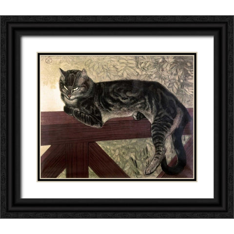 Cat On The Balustrade Black Ornate Wood Framed Art Print with Double Matting by Steinlen, Theophile