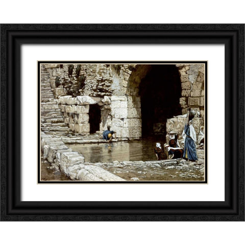 Blind Man Washes In The Pool of Siloam Black Ornate Wood Framed Art Print with Double Matting by Tissot, James Jacques