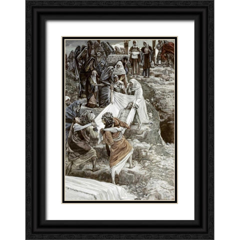Body of Jesus Carried To The Stone of Anointing Black Ornate Wood Framed Art Print with Double Matting by Tissot, James Jacques