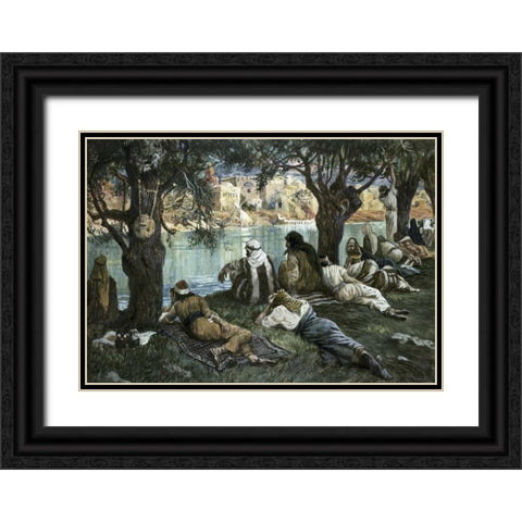 By The Waters of Babylon Black Ornate Wood Framed Art Print with Double Matting by Tissot, James Jacques