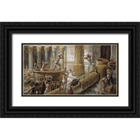 Chaldees Destroy The Brazen Sea Black Ornate Wood Framed Art Print with Double Matting by Tissot, James Jacques