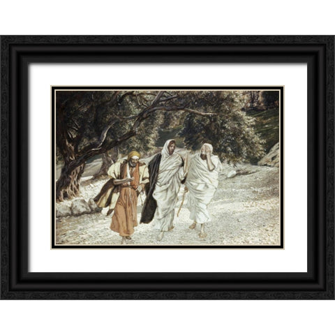 Disciples On The Road To Emmaus Black Ornate Wood Framed Art Print with Double Matting by Tissot, James Jacques