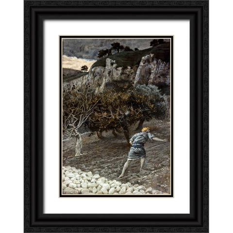 Enemy Sowing Tares Black Ornate Wood Framed Art Print with Double Matting by Tissot, James Jacques