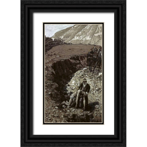 Good Samaritan Black Ornate Wood Framed Art Print with Double Matting by Tissot, James Jacques