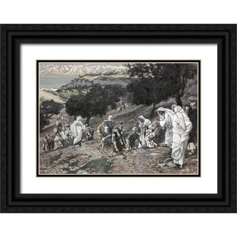 Jesus Healing The Lame and The Blind Black Ornate Wood Framed Art Print with Double Matting by Tissot, James Jacques