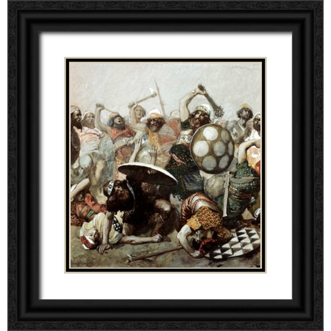 Joshua Destroys The Giants Black Ornate Wood Framed Art Print with Double Matting by Tissot, James Jacques