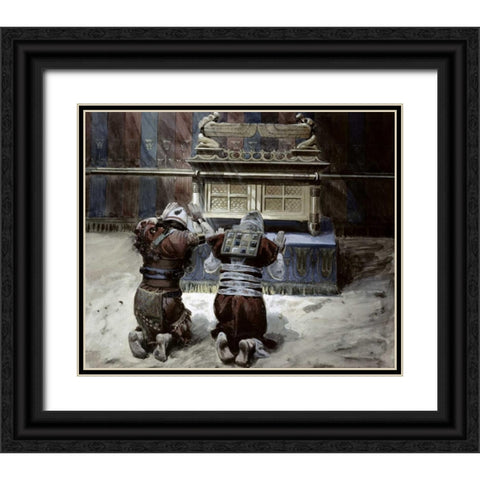 Moses and Joshua In The Tabernacle Black Ornate Wood Framed Art Print with Double Matting by Tissot, James Jacques