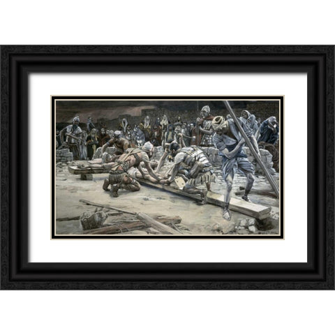Nailing The Feet Black Ornate Wood Framed Art Print with Double Matting by Tissot, James Jacques