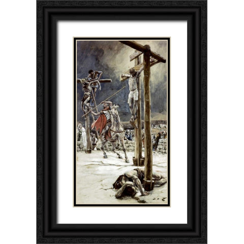 One of The Soldiers With a Spear Pierces His Side Black Ornate Wood Framed Art Print with Double Matting by Tissot, James Jacques