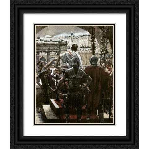 Pilate Washes His Hands Black Ornate Wood Framed Art Print with Double Matting by Tissot, James Jacques