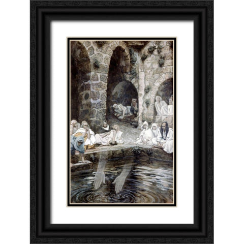 Pool of Bethesda Black Ornate Wood Framed Art Print with Double Matting by Tissot, James Jacques