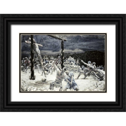 Raising of The Cross Black Ornate Wood Framed Art Print with Double Matting by Tissot, James Jacques